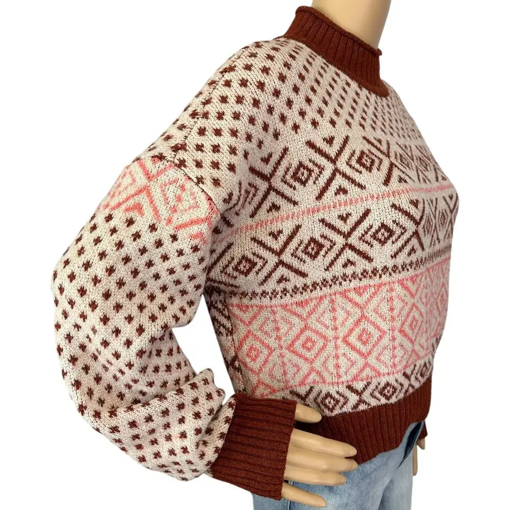 2/$30 American Eagle Nordic Fair Isle Mock Neck Sweater Size M
